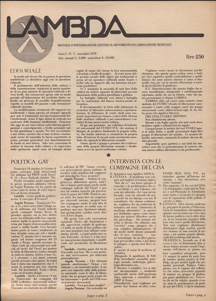 Lambda num. 1, novembre 1976